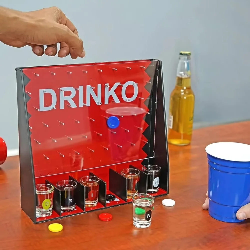 Drinko Drinking Game Social Shot Glass Party Fun for Groups & Couples - Multicolor Glass Shots Durable Board with Metal Pegs — image 3