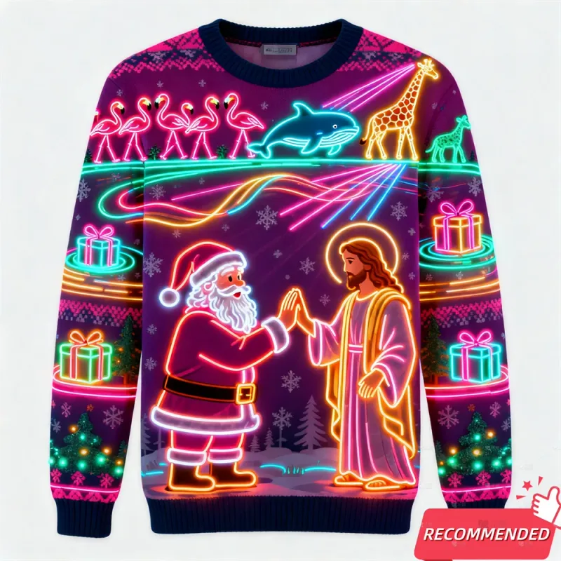 Falso Luce Al Neon 3D Stampato Brutto Maglione di Natale Per Le Donne Degli Uomini Vestiti di Buon Natale Pupazzo di Neve Divertente Babbo Gesù Pullover Tuta