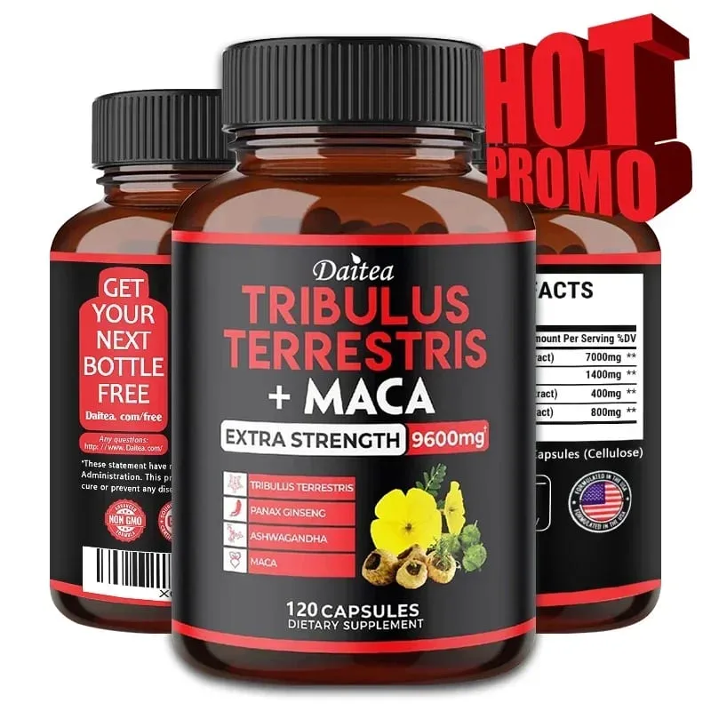 Daitea Tribulus + Maca Extract Capsules - Extra Strength 9600 Mg - Energy Endurance & Natural Energy Non-GMO