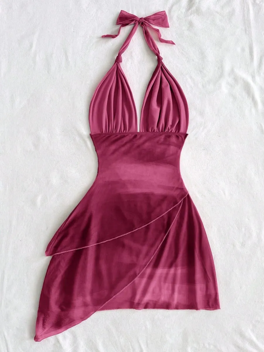 2025 Design de mode sens en mousseline de soie sans manches sexy serré profond V court sexy pur dos nu robe