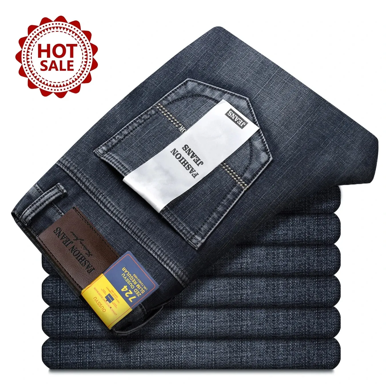 Good Quality Autumn Winter Men's Jeans Classic Retro Blue Denim Pants Work Straight Stretch Cotton Trousers Streetwear Plus Size — image 1