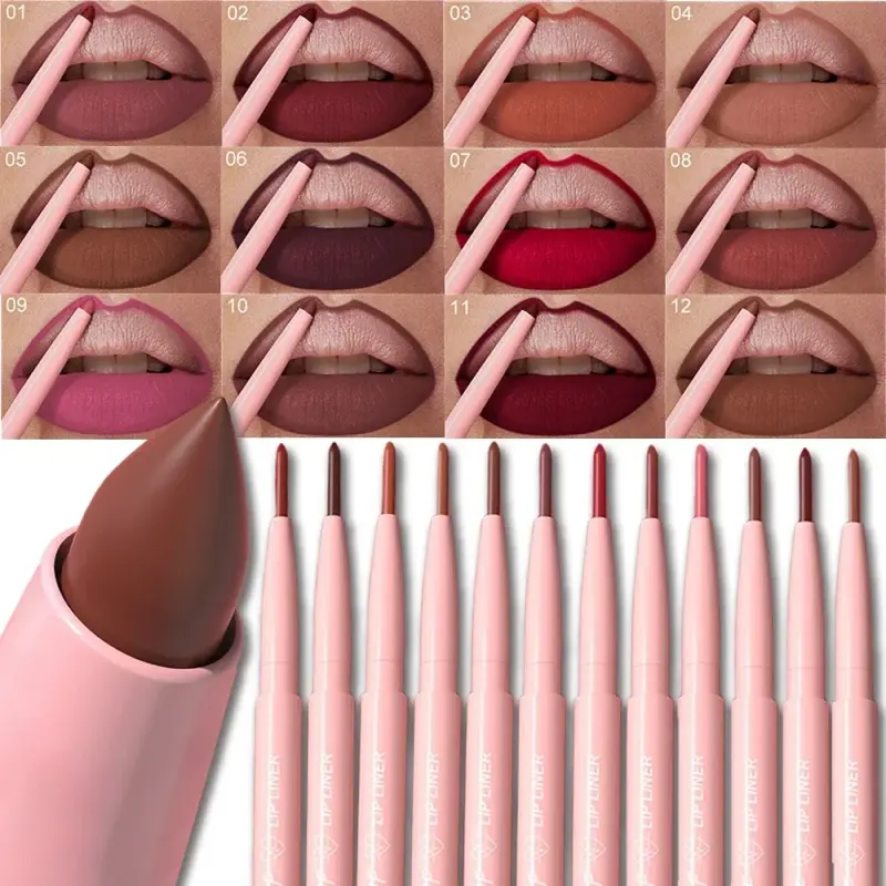 12Color Waterproof Lip Liner Pencil Dark Red Brown Lipstick Pencil Lip Outline Nude Matte Lipstick Crayon Contouring Tint Makeup