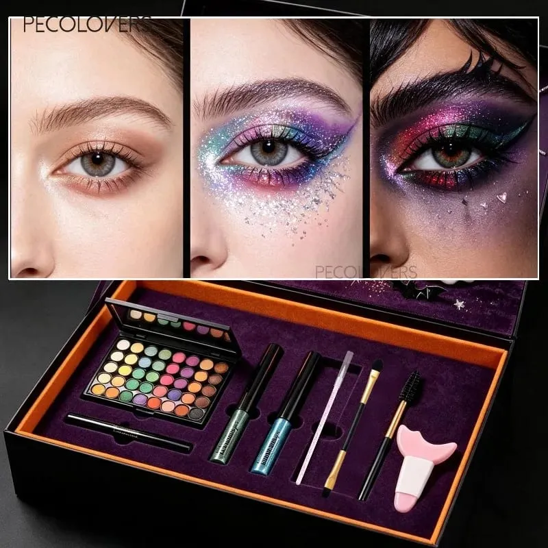 8PCS Face Set Multi-color Eye Shadow Plate+eye Black+eyeliner Pen+makeup Tools Waterproof and Durable Halloween Makeup