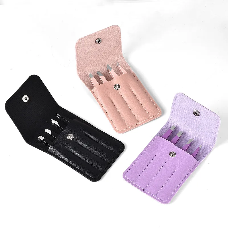 Stainless Steel Eyelash Tweezers 4 Pcs Can Precisely Facial Hair and Debris Makeup Tools Comes with a Folding Bag