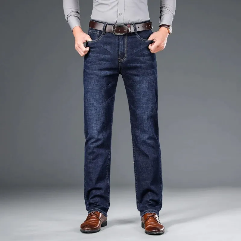 BAO 2024 autumn spring fitted straight stretch denim jeans classic style badge youth men's business casual jeans trousers
