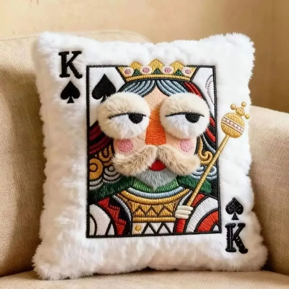 Patchwork Style Poker Card Cushion High-Value Design Card Game Theme Embroidered Pillow 3D Big Eyes Plush Cushion Gift Giving — image 3