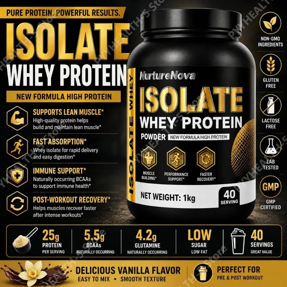 Isolate Whey Protein Powder 1kg High Protein Sports Nutrition Shake Fast Mixing Daily Fitness Nutrition 40 Servings Vanilla