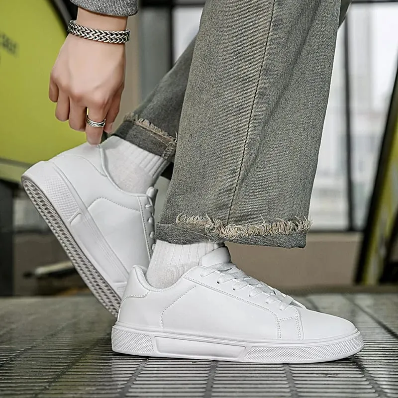 Men's Shoes White Sneakers PU Leather Solid Men Casual Shoes Lightweight Soft Women Vulcanized Shoes Couple Lace-up Running Shoe