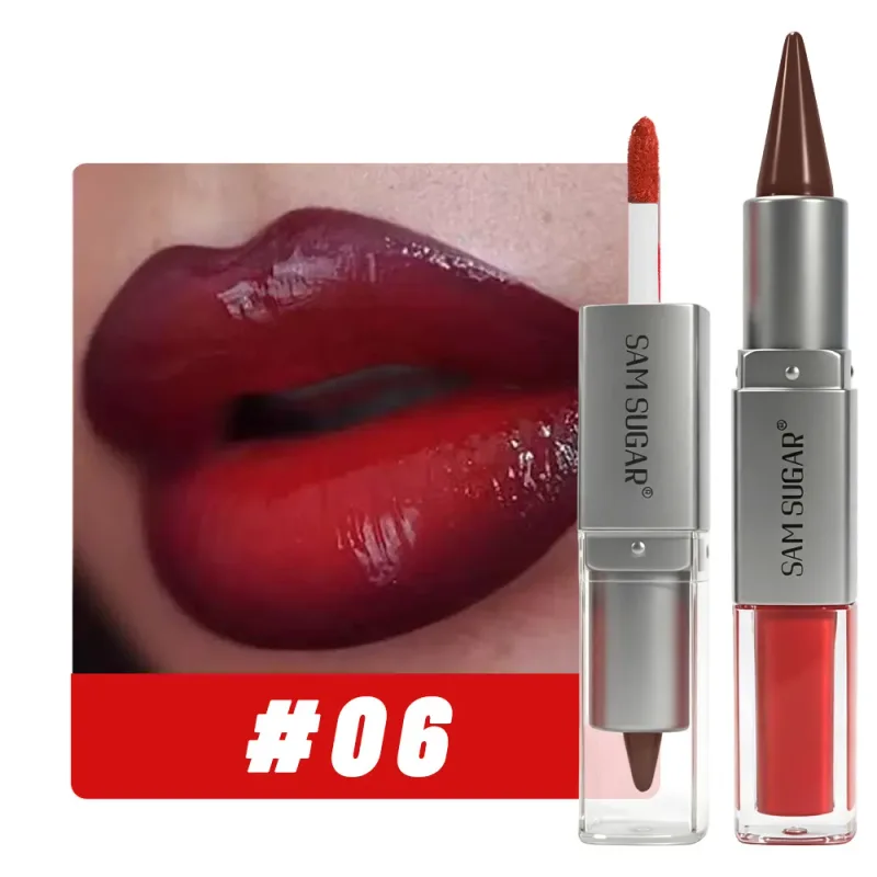 Pelapik Bibir & Lip Gloss 2 dalam 1 Dwi Berakhir Menghidratkan Gincu Tidak Melekat Matte Baldu Outline Krayon dengan Sapuan Bibir Montok Berkilat