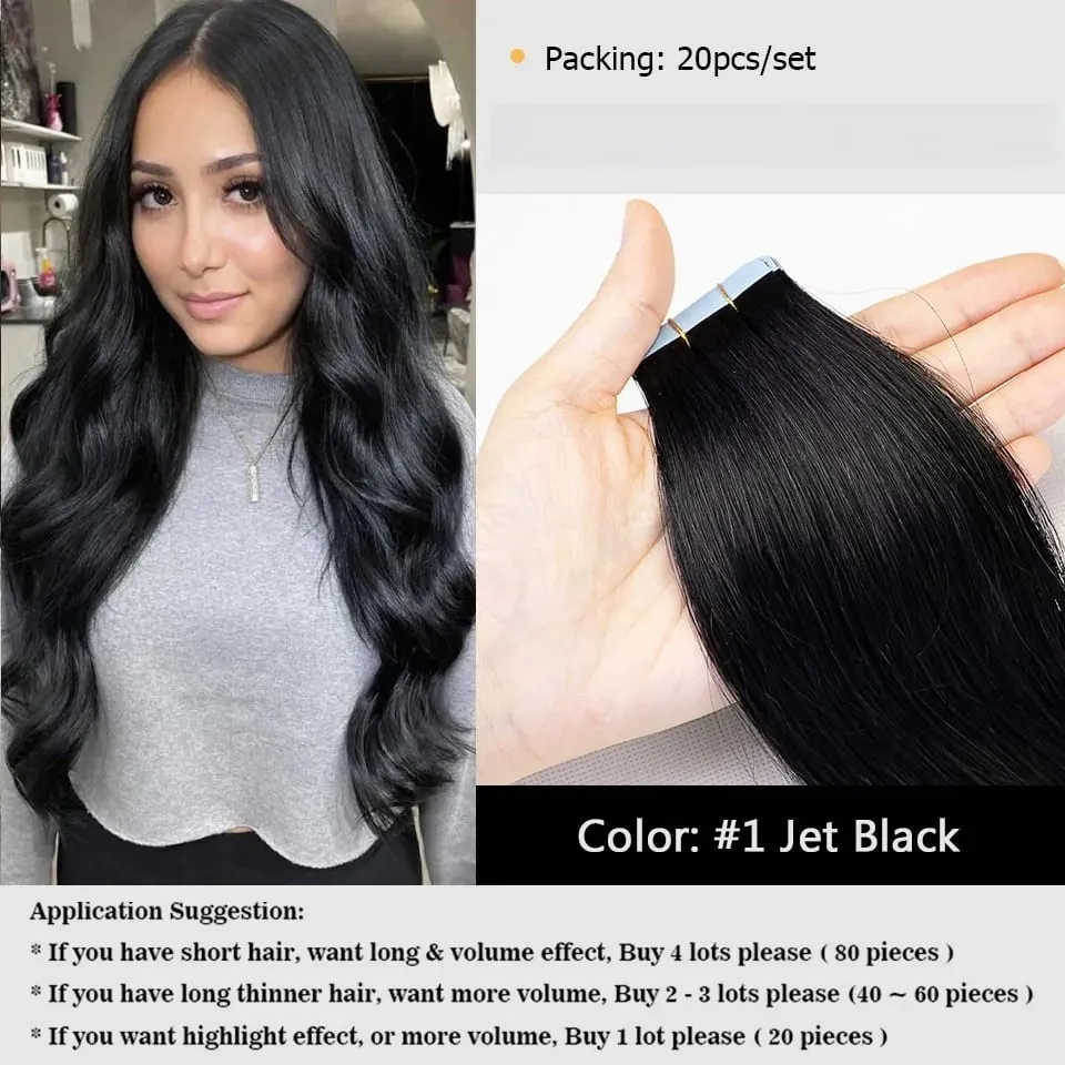 20PCS 12-22inches 30g/pack Tape in Hair Extensions Human Hair Seamless Tape Hair Extensions Skin Weft PU Tape On Hair