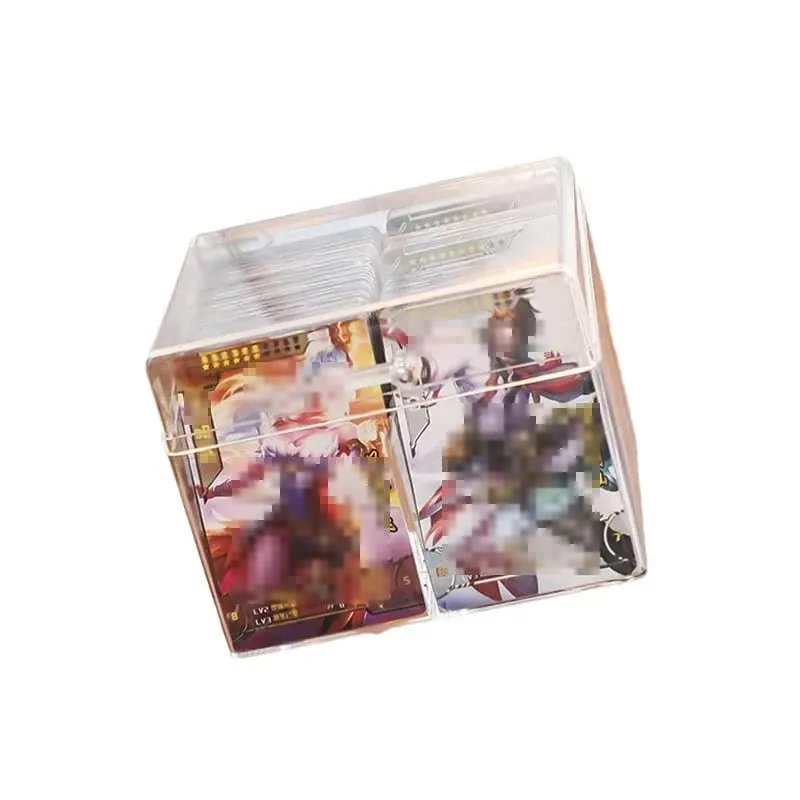 Clear Acrylic Card Organizer - Holds 400 Cards Dual Compartment Display Box for Postcards & Game Cards