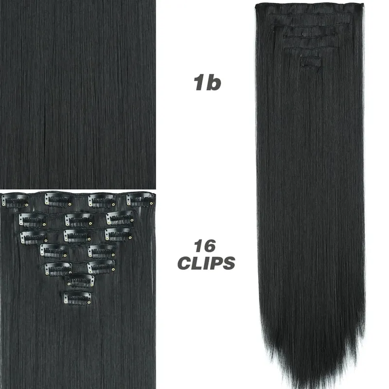 Synthetic 7Pcs/Set 22" Wavy Hairpiece Straight 16 Clips Hair Extensions Heat Resistant Styling False Hair