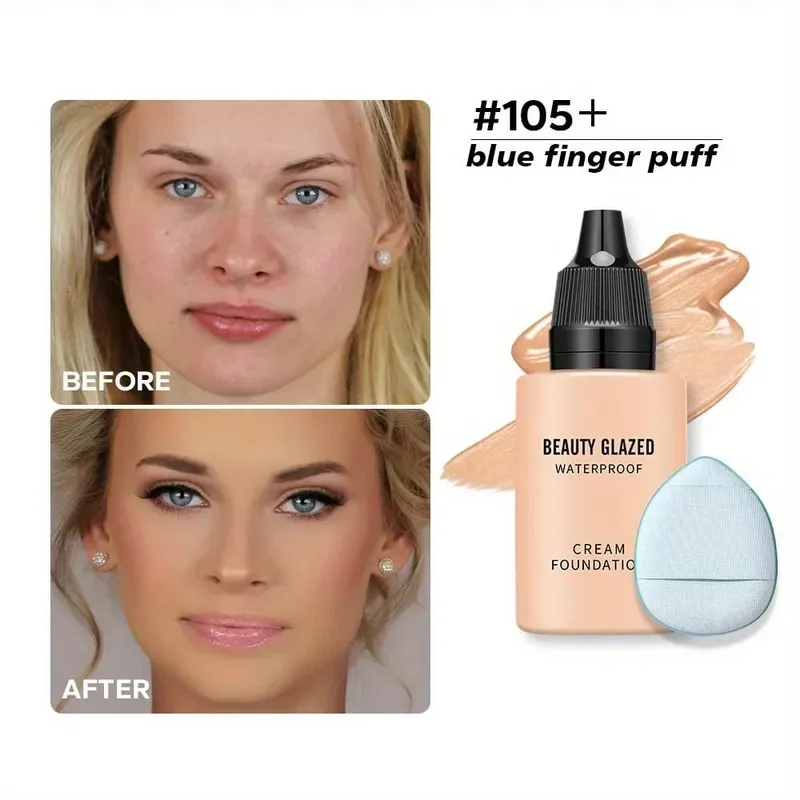2024 New Foundation +Puff set Liquid Matte Full Coverage Foundation Waterproof Matte Natural Foundation With Blue Thumb Puff — image 11
