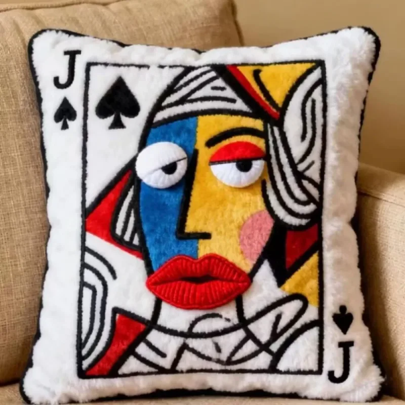 Patchwork Style Poker Card Cushion 3D Big Eyes Card Game Theme Plush Cushion High-Value Design Patchwork Pillow Gift Giving