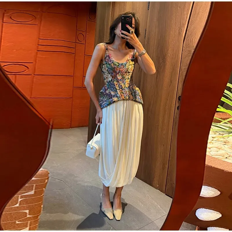 Floral Print Cami Corset Top Thin Straps U Neck Structured Waist Pointed Hem Vintage 2026 Spring Summer Vacation Lady Chic Top — image 8