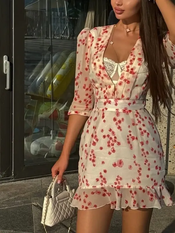 Collection Of Popular Printed Short Dress Deep V Neck A-line Bodycon Party Dresses 2026 Lady Spring Summer Vacation Outfits New