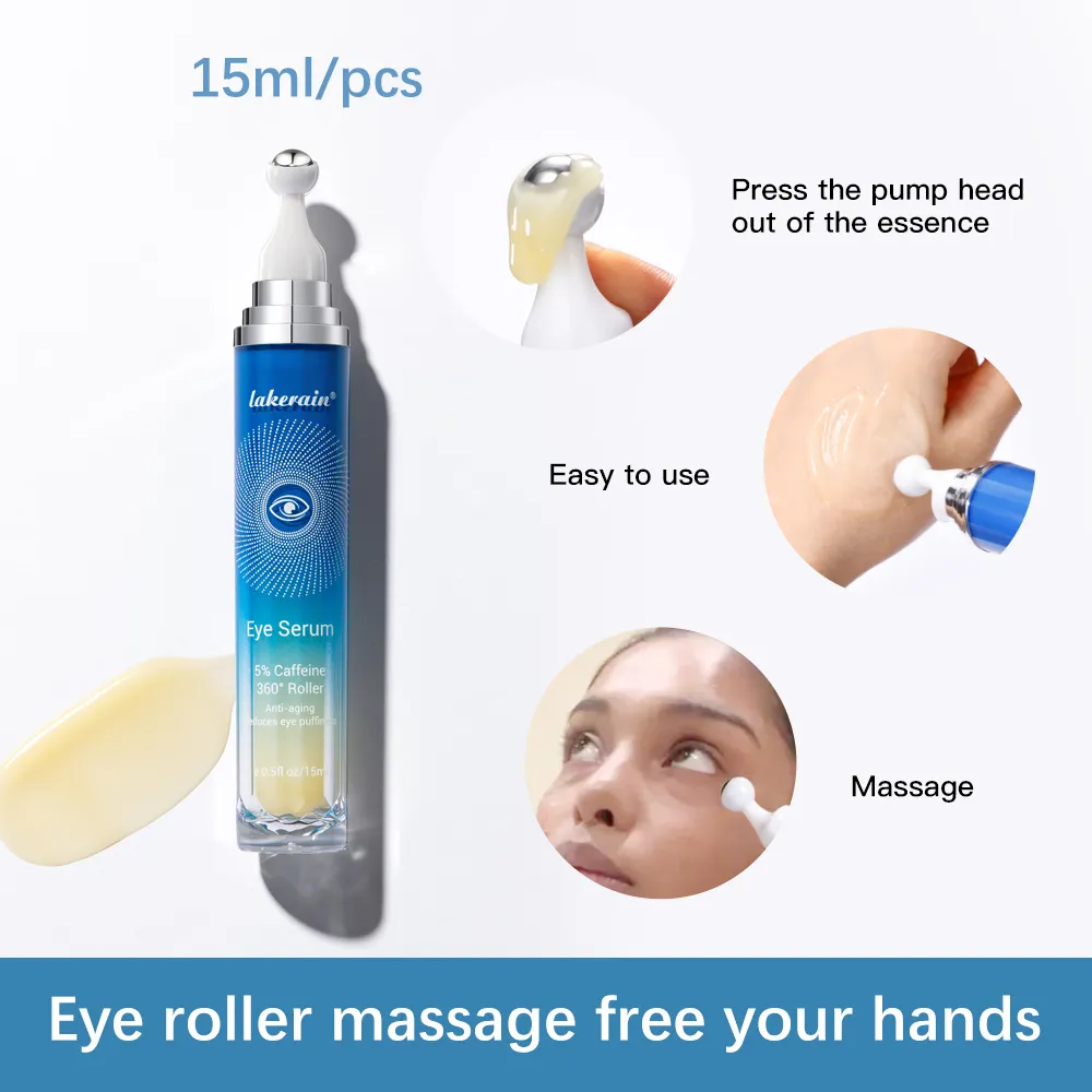 5% Caffeine Eye Serum with 360° Massage Ball Under Eye Roller Cream for Dark Circles and Puffiness Reduce Wrinkles Fine Lines
