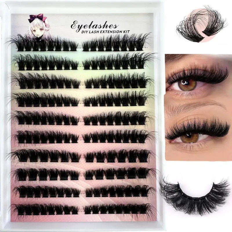 Extensão de cílios de olho esquerdo + direito gato/raposa efeito de olho chicote único clusters 3d fino natural olhando diy extensões de cílios segmentados