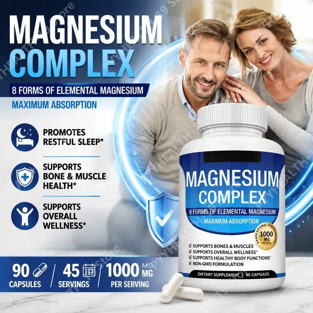 Magnesium Complex Capsules 8 Forms 1000mg Oxide Glycinate Malate For Sleep Bone Muscle & Wellness Support Adult 90 Count — image 1