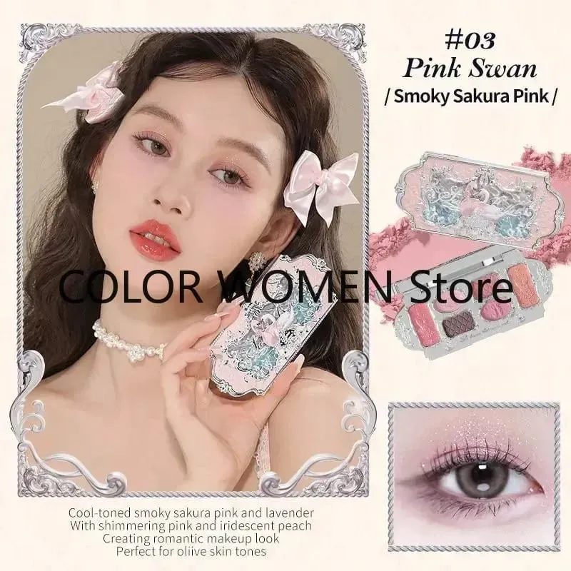 Makeup Set FlowerKnow Swan Ballet Series Collection 6 Color Eyeshadow Palette Embossed Blusher Shine Lipstick Kit Maquiagem