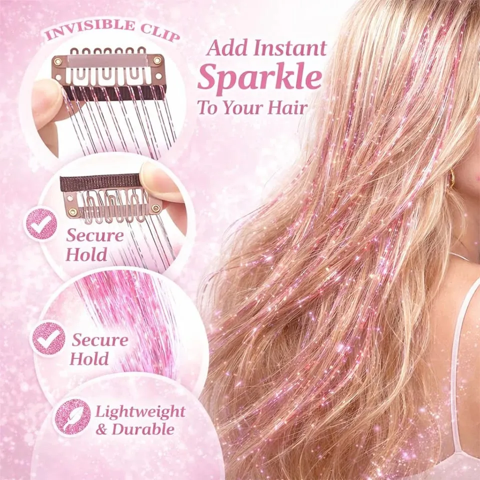 Hair Tinsel Pack Of 12 Pcs Colorful Glitter Hair Accessories Clip In Hair Tinsel Extensions Synthetic Hair Accessories — image 4
