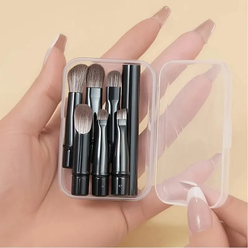 6-Piece Black Portable Makeup Brush Replacement Brush Head Set Nose Shadow Brush Travel Set — image 1