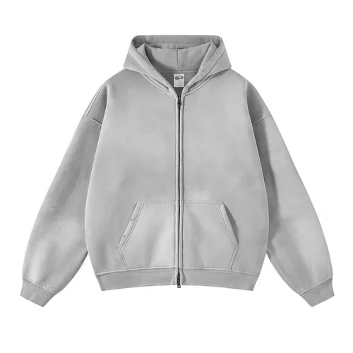 Zip Up hoodies herr Tie Dye Washed Double Oversize Cardigan Sweatshirt Lös Plush Plysch Gradient Man Huvtröjor Vinter