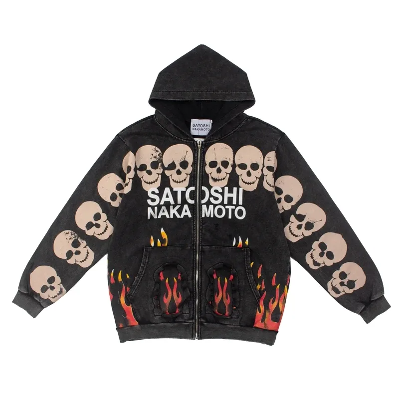 Street Casual SATOSHI Hoodies Pullover Embossed Pattern Embroidery Turtle Shell Design Washed Hooded Men Women Loose Sweatshirts