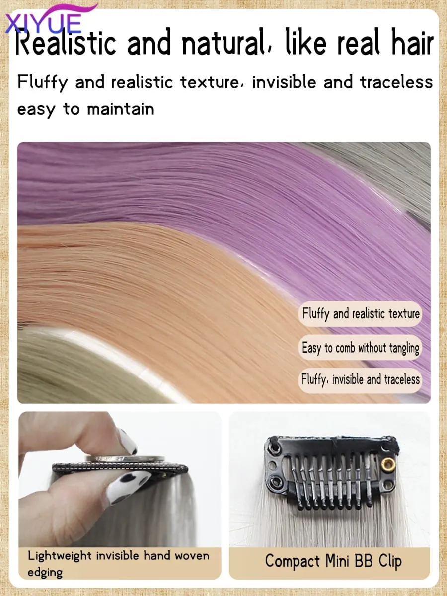 2pcs/pack Synthetic Colored Party Highlights Clip in Hair Extensions for Girls 24 inches Multi-colors Straight Hair Synthetic Ha
