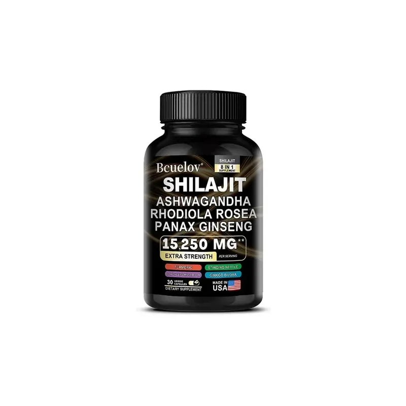 Shilajit 9000 Ginseng 1500MG Ashwagandha 2000MG - 8'i 1 Arada Doğal Bitki Kompleksi Ekstraktları Enerji Bağışıklık Kas Gücü Sağlar