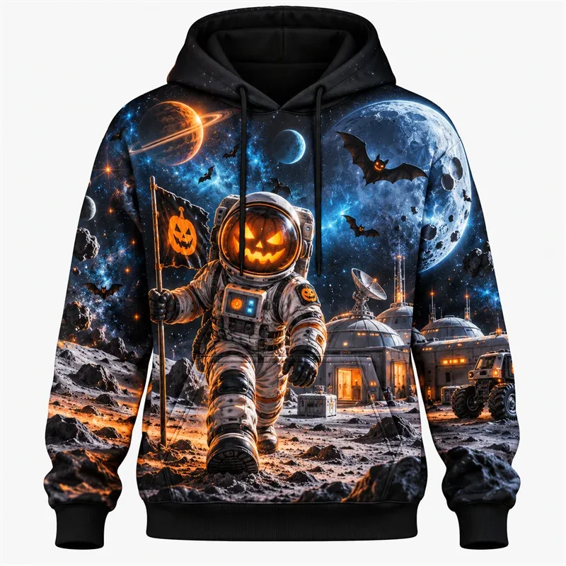 Halloween Hoodie 2026 Retro Graphic Pullover Haunted Adventure Gothic Night Streetwear Pumpkin Ghost Skeleton Moon Forest Unisex