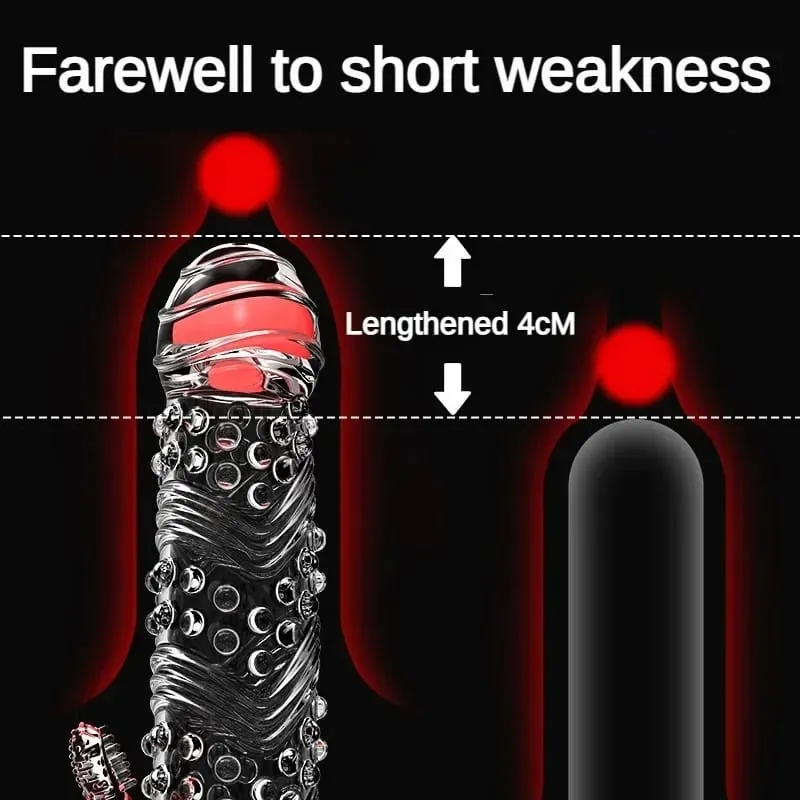 Penis Extension Sleeve Vibrator Extender 4cm Reusable Condoms Soft Delay Ejaculation Dick Sleeve Adult Sex Toys for Men
