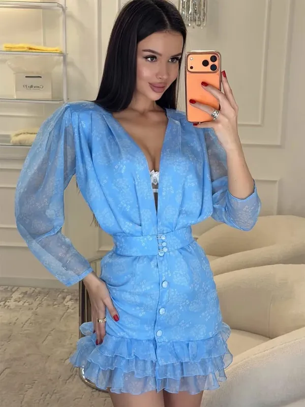 Collection Of Popular Printed Short Dress Deep V Neck A-line Bodycon Party Dresses 2026 Lady Spring Summer Vacation Outfits New