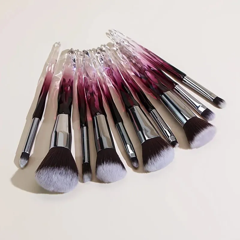 Purple Crystal Handle Makeup Brush Set Soft Synthetic Hair Foundation Blush Eye Shadow Cosmetic Brushes Kit