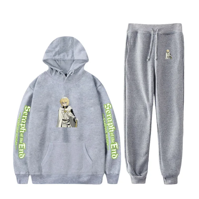 Harajuku confortável serafim do fim impressão moletom moletom terno hoodies + calças terno meninos/meninas 2 peça conjunto roupas