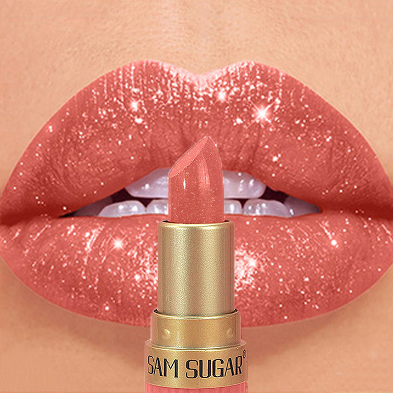 Diamond Pink Lipstick Chocolate Brown Metallic Glitter Lipstick Long-Lasting Waterproof Shimmer Pearl Sparkling Lip Gloss Makeup