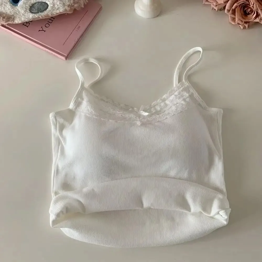2026 Korean Y2k Crop Top Spring Summer Lace Tank Top Women Cropped Cute Camis Vest Sexy White Crop Tops Sleeveless Vest Coquette