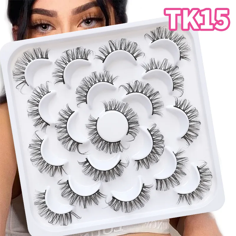 10 Pairs Russian DD Curl Bulk Fluffy Strip Lashes Natural Soft False Eyelashes Reusable Handmade Eye Lashes for Daily&Party