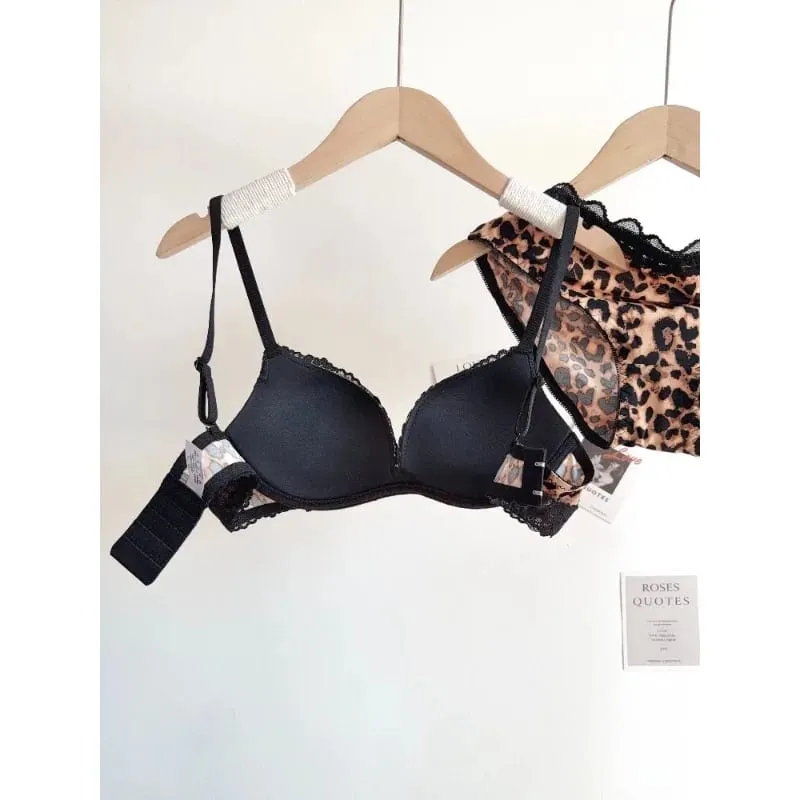 Women Sexy Leopard Print Lingerie Set Wireless Invisible Push Up for Small Breasts Adjustable A To C Cup sheer Lace Pure Style