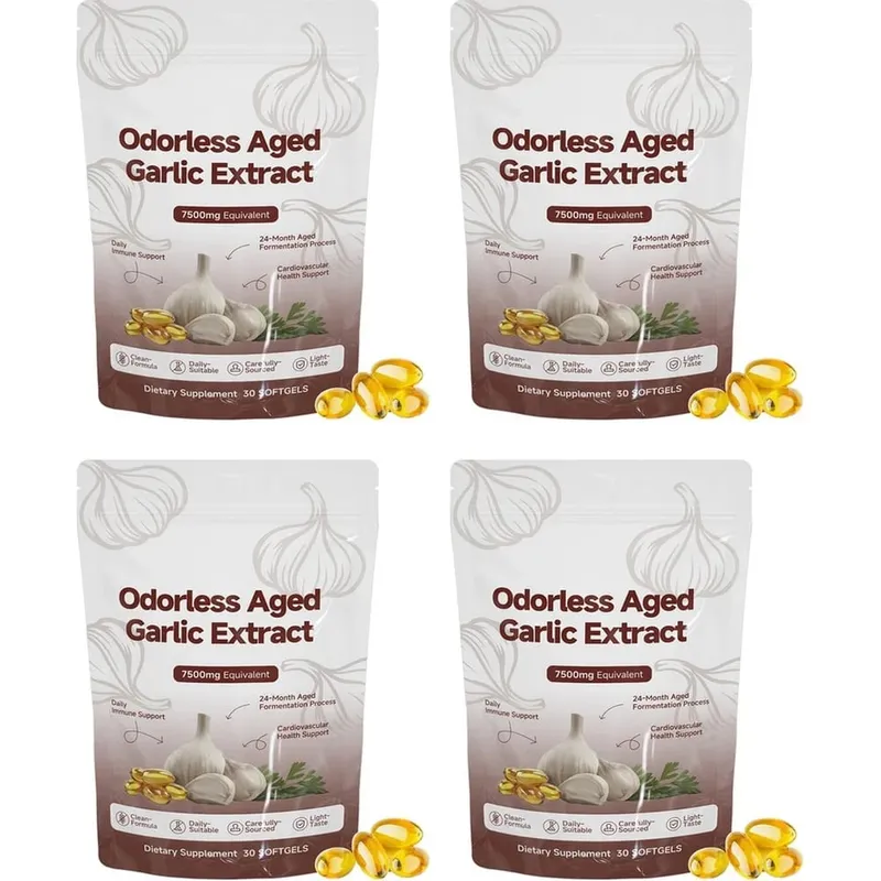 Odorless Aged Garlic Extract Softgels 7500mg 24-Month Fermented herbal Botanical Formula Cardiovascular Immune Support 30 Count