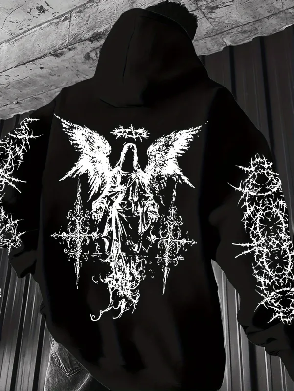 Gothic Style Angel Print Hoodies Lalaki Babae Outdoor Street Casual Sport Trend Hip-hop Couple Long-sleeve Autumn Winter Sweatshirt