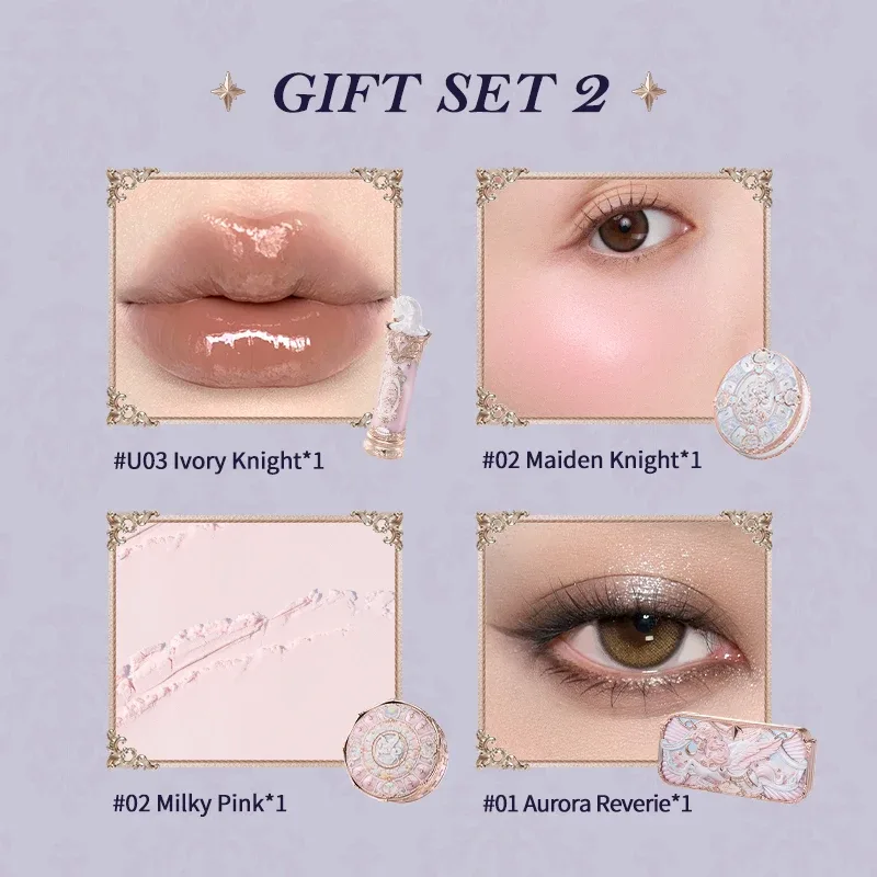 [NEW]Flower Knows Knight Unicorn Collection Gift Set includes makeup palette+lipstick+blush+loose setting powder