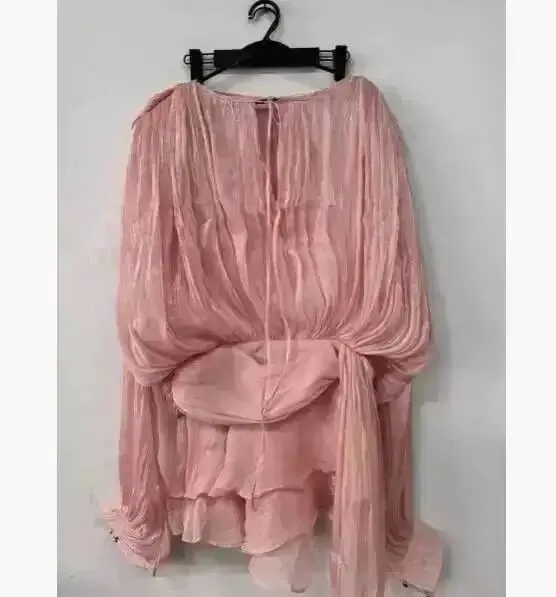 2026 Bagong Tag-init na Fashion Pambabaeng Damit Round Neck Lantern Sleeves Satin Short Dress Na May Shorts Sa ilalim ng Dalawang pirasong Set