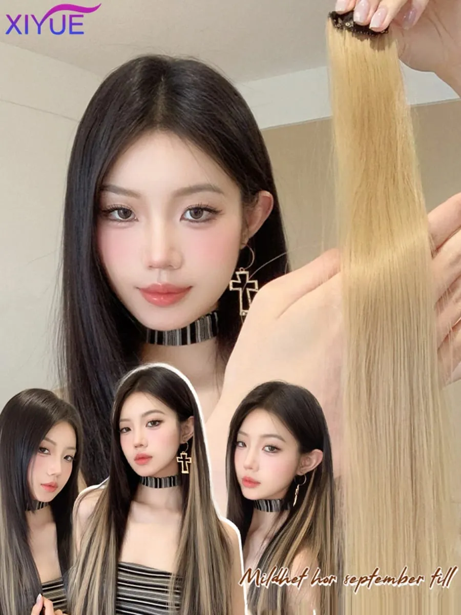 2pcs/pack Synthetic Colored Party Highlights Clip in Hair Extensions for Girls 24 inches Multi-colors Straight Hair Synthetic Ha