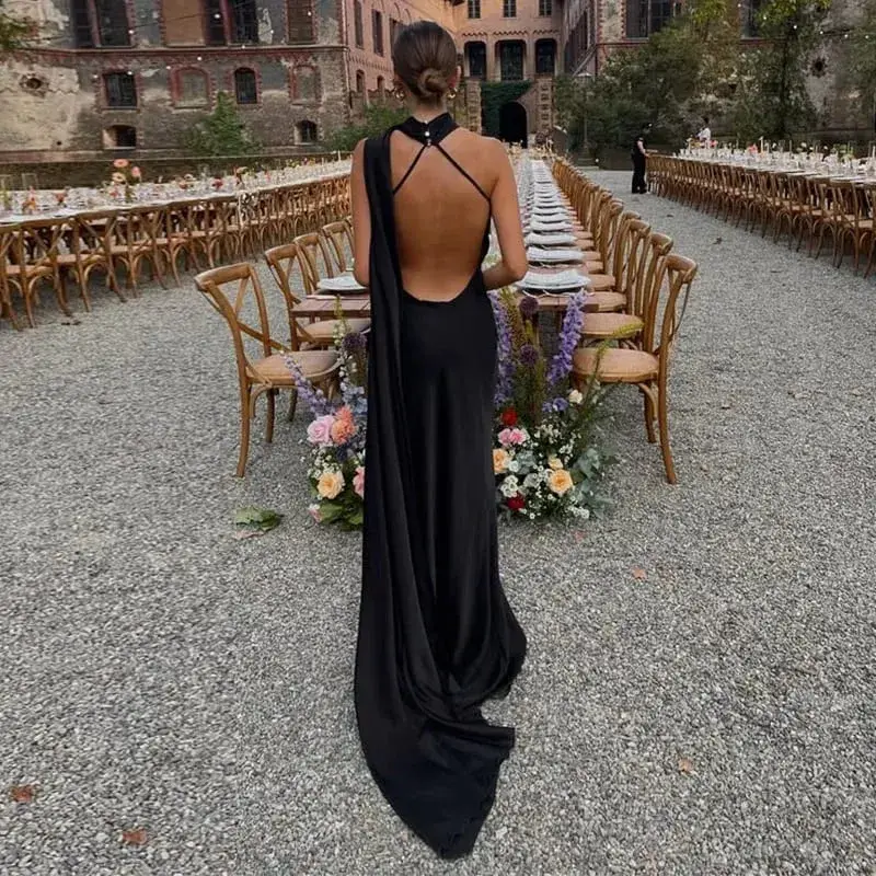 Backless Satin Long Sling Dress Women V Neck Sleeveless Slit Solid Sexy Party Dresses 2026 Summer Lady Vacation Evening Robes — image 20
