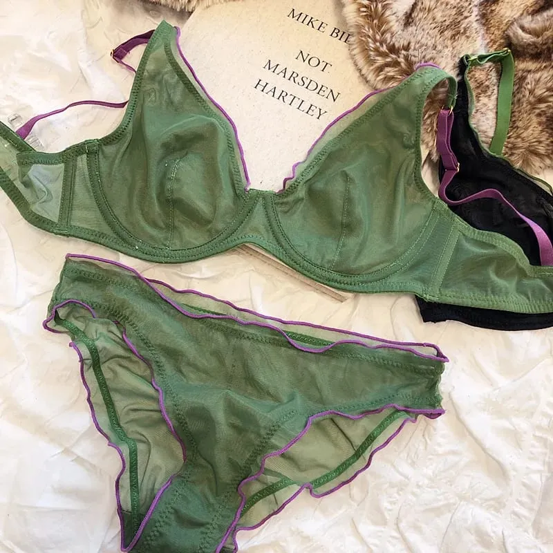 Minimizer Bra Plus Size Underwire French Style Triangle Cup Push Up Sexy Mesh Lingerie Set Support 32-40 MOYISU Sexy Bra Set BC — image 9