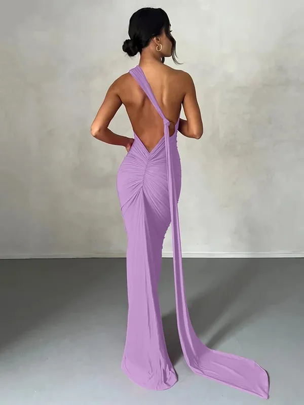 Hugcitar Een Schouder Backless Verstelbare Sjaal Lus Ruches Sexy Maxi Jurk 2025 Vrouwen Elegante Y2K Streetwear Festival Outfit — image 17