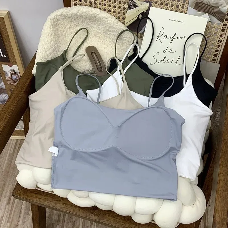 Summer Bra Top Gym Women Ice Silk Crop Seamless Tube Tops Camisole Underwear Korean Fashion Solid Padded Bralette Vest Naked — image 5