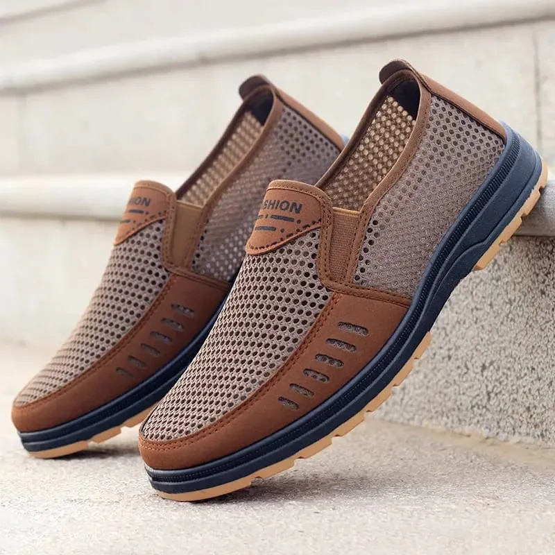 Men's Shoes Summer Breathable Mesh Slip-On Dad/Elderly Shoes Non-Slip Orthopedic Comfort Lightweight Canvas Shoes