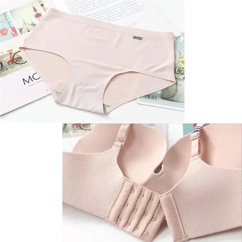 Wireless Ice Silk No Steel Ring Seamless Bra Set Women Push Up Bra Beautiful Back Sexy Bra Underwear Comfortable Seaml
